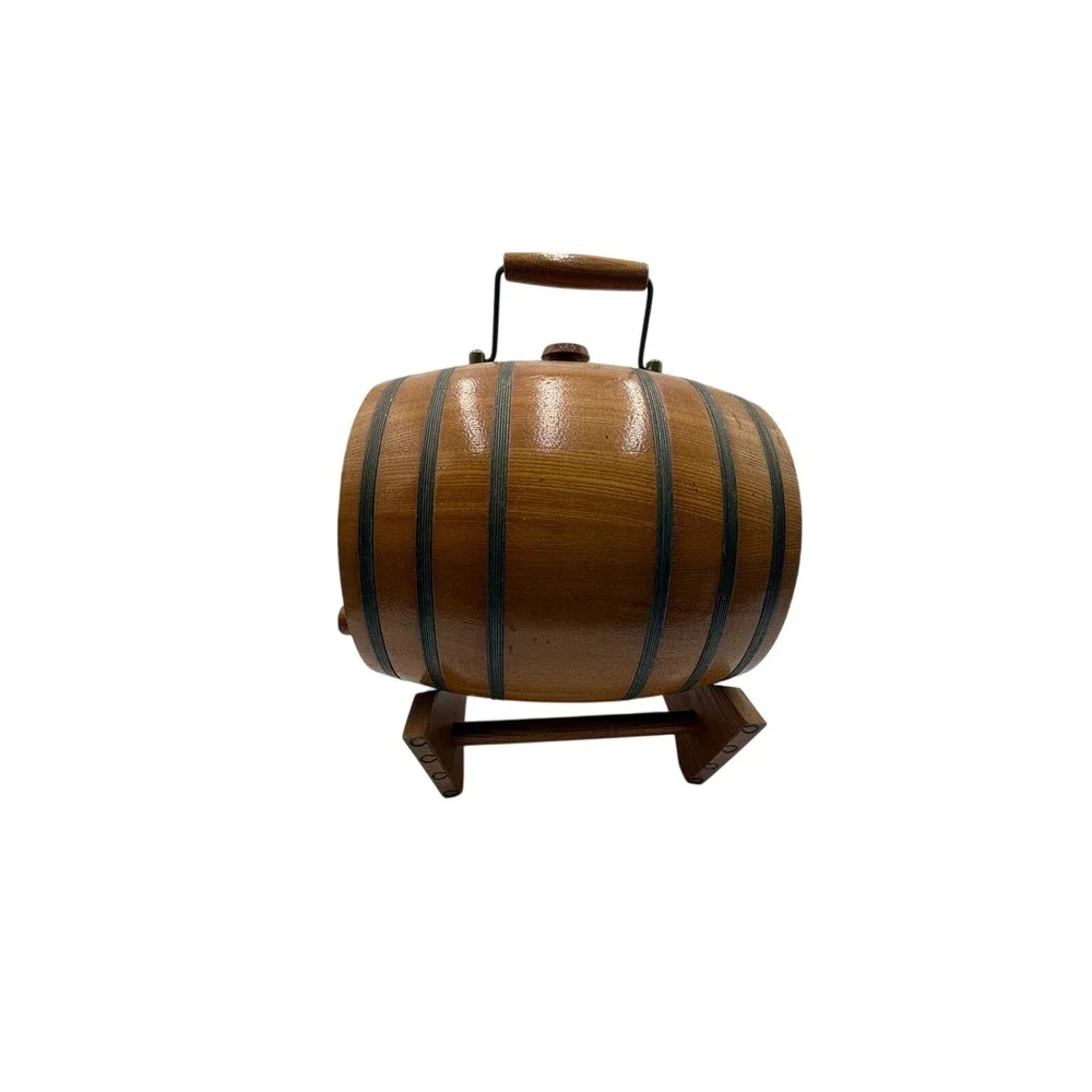 Wooden‎ Barrel Beverage Dispenser w/ Stand Hand Painted Folk Art Rustic Vintage